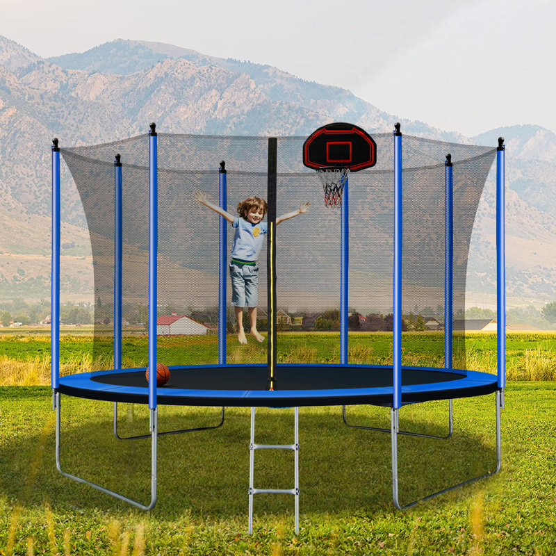 10 Round Backyard Trampoline Outdoor Above Ground with Handlebar Blue